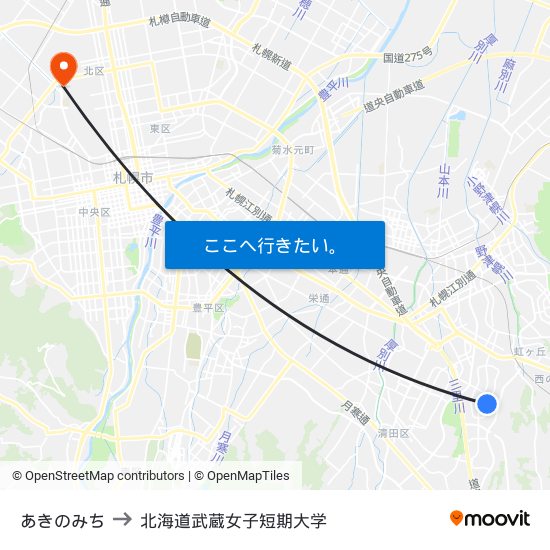 あきのみち to 北海道武蔵女子短期大学 map