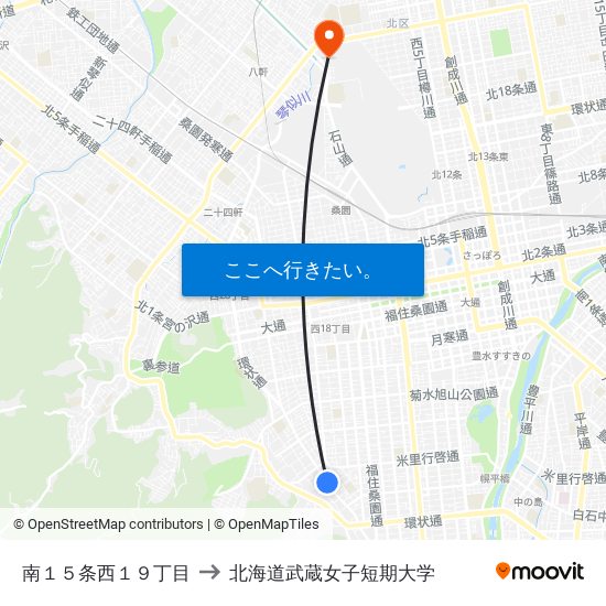 南１５条西１９丁目 to 北海道武蔵女子短期大学 map