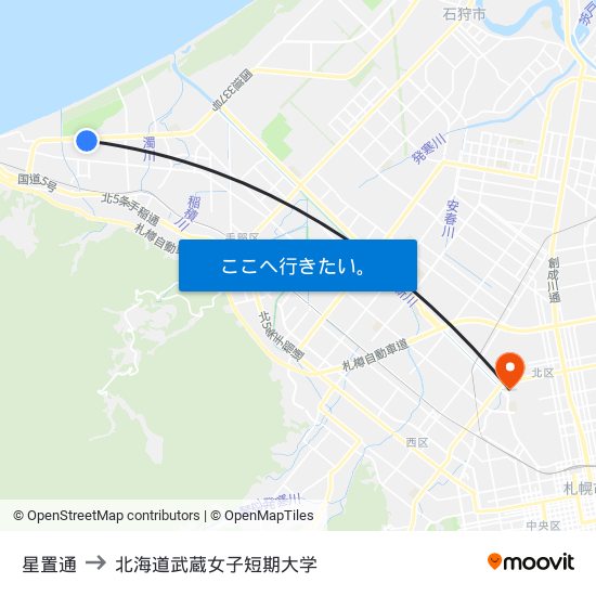 星置通 to 北海道武蔵女子短期大学 map