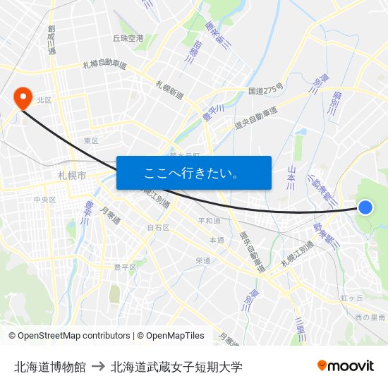 北海道博物館 to 北海道武蔵女子短期大学 map