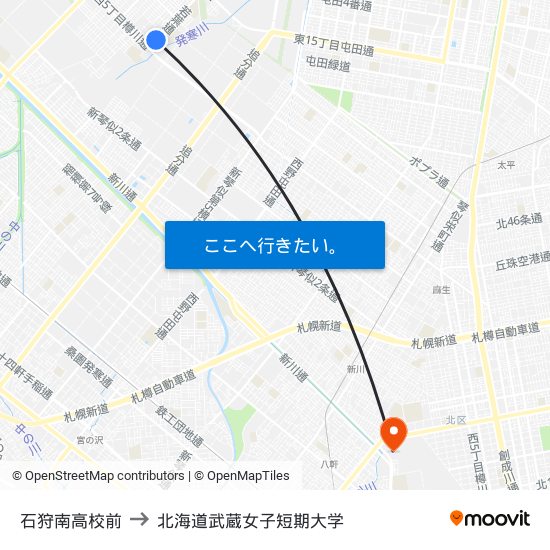 石狩南高校前 to 北海道武蔵女子短期大学 map