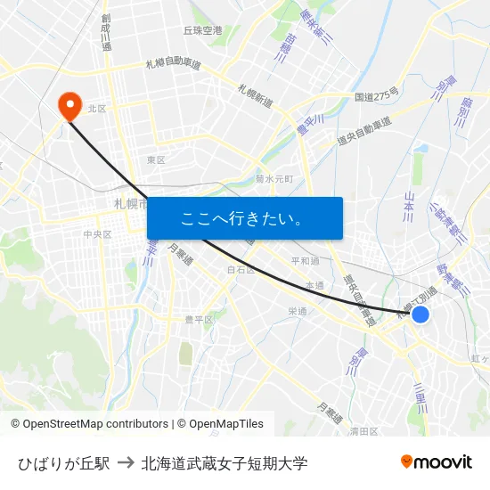 ひばりが丘駅 to 北海道武蔵女子短期大学 map
