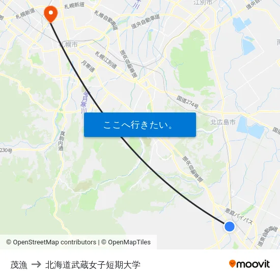 茂漁 to 北海道武蔵女子短期大学 map