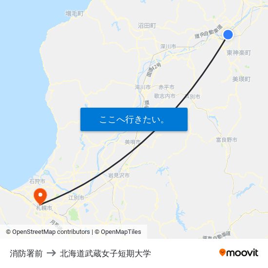 消防署前 to 北海道武蔵女子短期大学 map