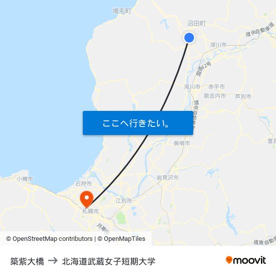 築紫大橋 to 北海道武蔵女子短期大学 map