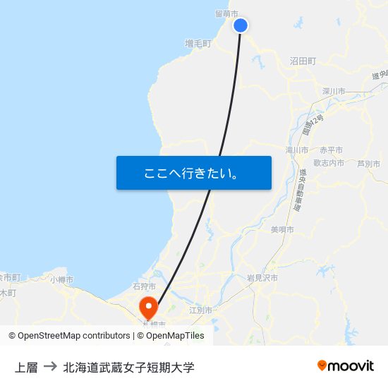 上層 to 北海道武蔵女子短期大学 map