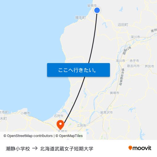潮静小学校 to 北海道武蔵女子短期大学 map