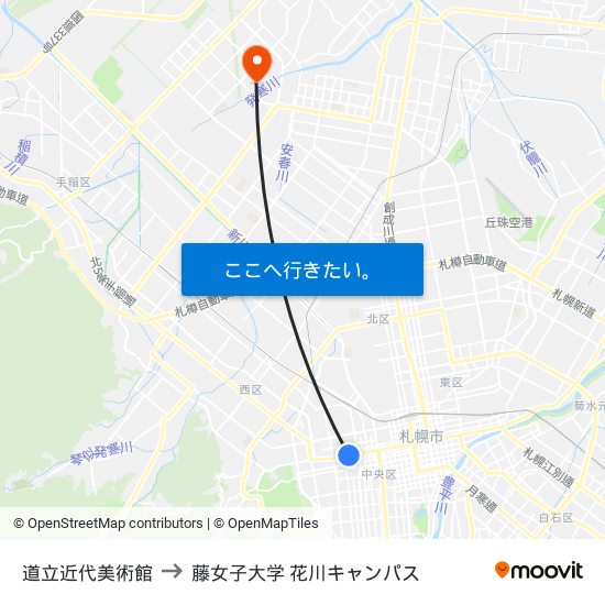 道立近代美術館 to 藤女子大学 花川キャンパス map