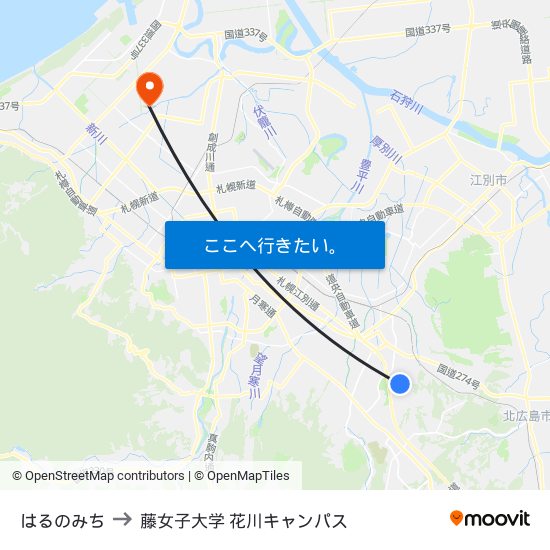 はるのみち to 藤女子大学 花川キャンパス map