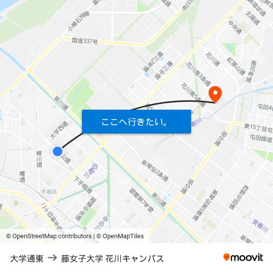 大学通東 to 藤女子大学 花川キャンパス map