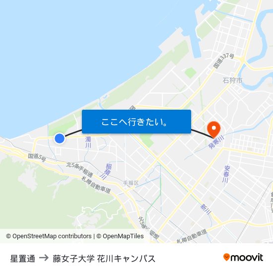 星置通 to 藤女子大学 花川キャンパス map