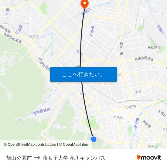 旭山公園前 to 藤女子大学 花川キャンパス map