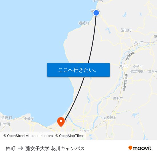 錦町 to 藤女子大学 花川キャンパス map