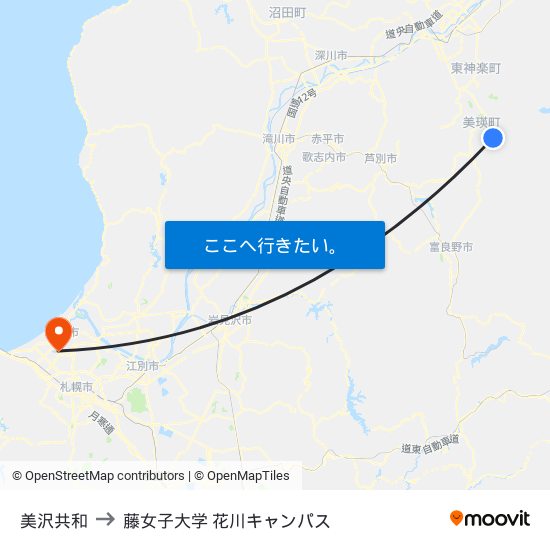 美沢共和 to 藤女子大学 花川キャンパス map