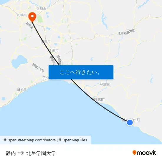 静内 to 北星学園大学 map
