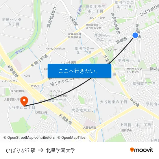 ひばりが丘駅 to 北星学園大学 map