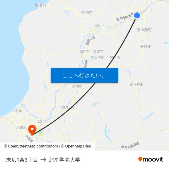 末広1条3丁目 to 北星学園大学 map