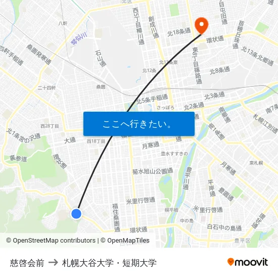 慈啓会前 to 札幌大谷大学・短期大学 map