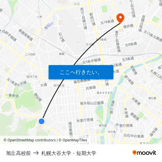 旭丘高校前 to 札幌大谷大学・短期大学 map
