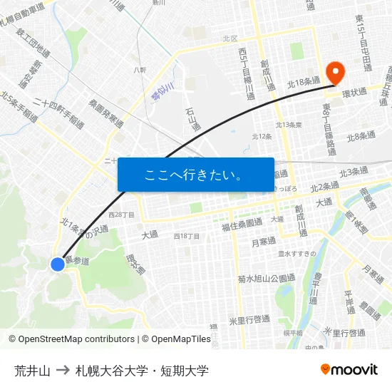 荒井山 to 札幌大谷大学・短期大学 map