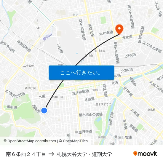 南６条西２４丁目 to 札幌大谷大学・短期大学 map