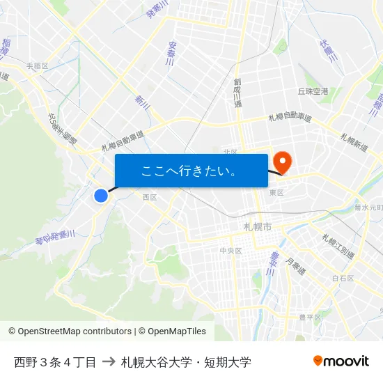 西野３条４丁目 to 札幌大谷大学・短期大学 map