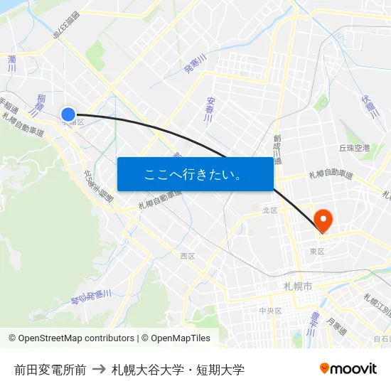 前田変電所前 to 札幌大谷大学・短期大学 map