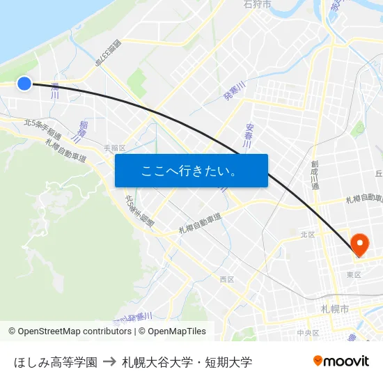 ほしみ高等学園 to 札幌大谷大学・短期大学 map