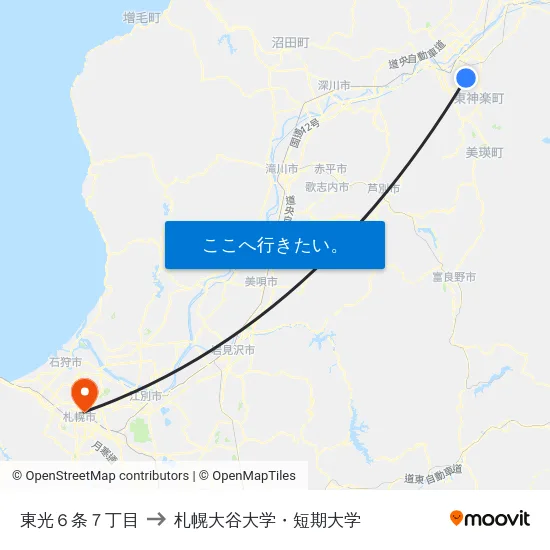 東光６条７丁目 to 札幌大谷大学・短期大学 map