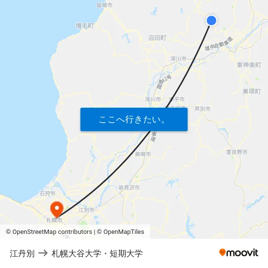 江丹別 to 札幌大谷大学・短期大学 map