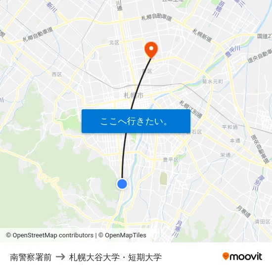 南警察署前 to 札幌大谷大学・短期大学 map