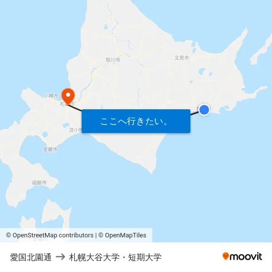 愛国北園通 to 札幌大谷大学・短期大学 map