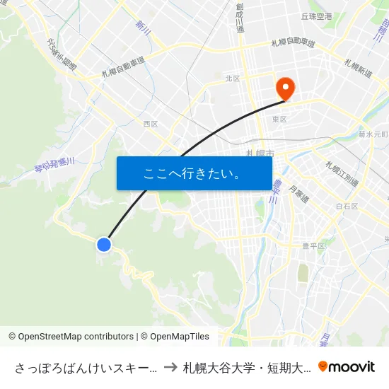 さっぽろばんけいスキー場 to 札幌大谷大学・短期大学 map