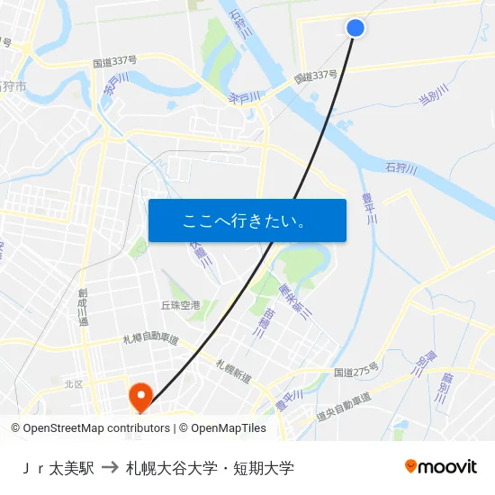 Ｊｒ太美駅 to 札幌大谷大学・短期大学 map