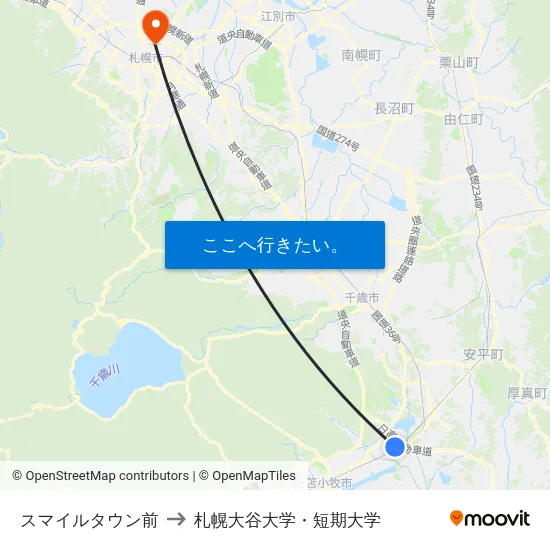 スマイルタウン前 to 札幌大谷大学・短期大学 map