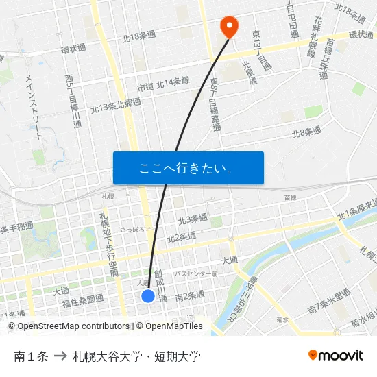 南１条 to 札幌大谷大学・短期大学 map