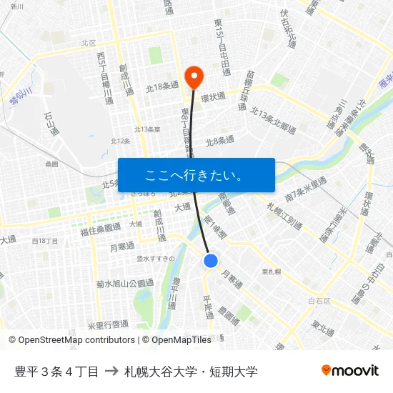 豊平３条４丁目 to 札幌大谷大学・短期大学 map