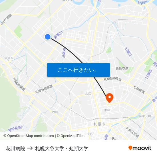 花川病院 to 札幌大谷大学・短期大学 map