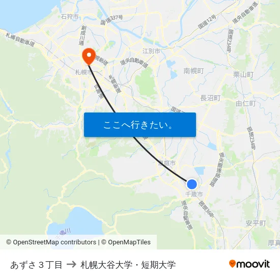 あずさ３丁目 to 札幌大谷大学・短期大学 map