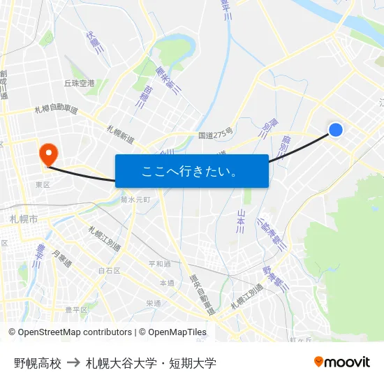 野幌高校 to 札幌大谷大学・短期大学 map