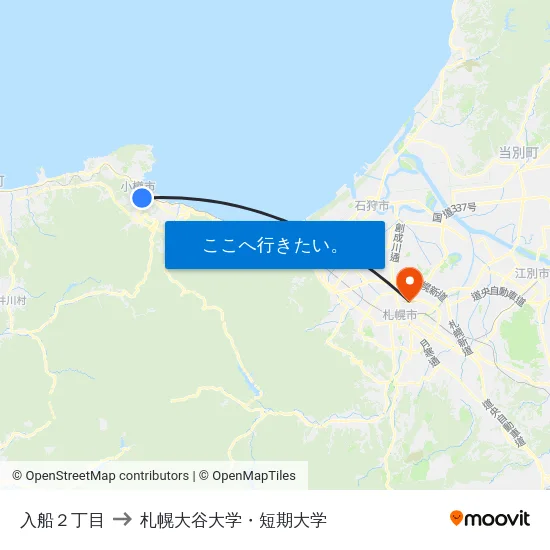 入船２丁目 to 札幌大谷大学・短期大学 map