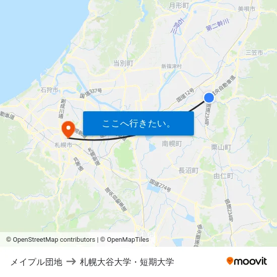 メイプル団地 to 札幌大谷大学・短期大学 map
