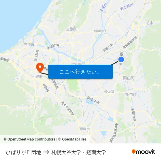 ひばりが丘団地 to 札幌大谷大学・短期大学 map