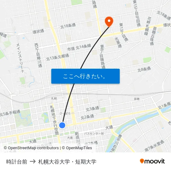 時計台前 to 札幌大谷大学・短期大学 map
