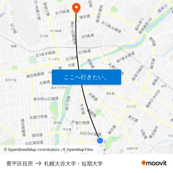 豊平区役所 to 札幌大谷大学・短期大学 map