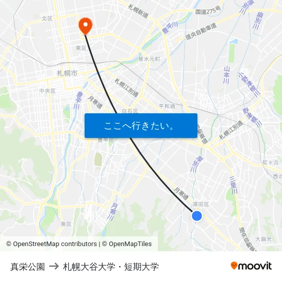 真栄公園 to 札幌大谷大学・短期大学 map