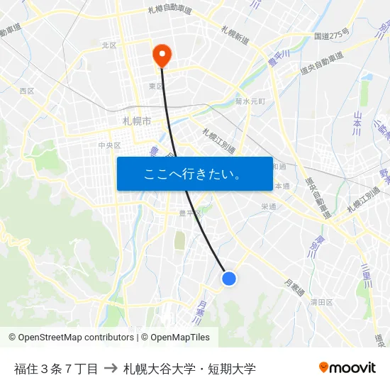 福住３条７丁目 to 札幌大谷大学・短期大学 map