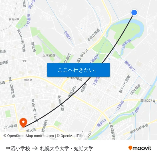 中沼小学校 to 札幌大谷大学・短期大学 map