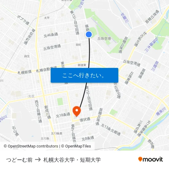 つどーむ前 to 札幌大谷大学・短期大学 map