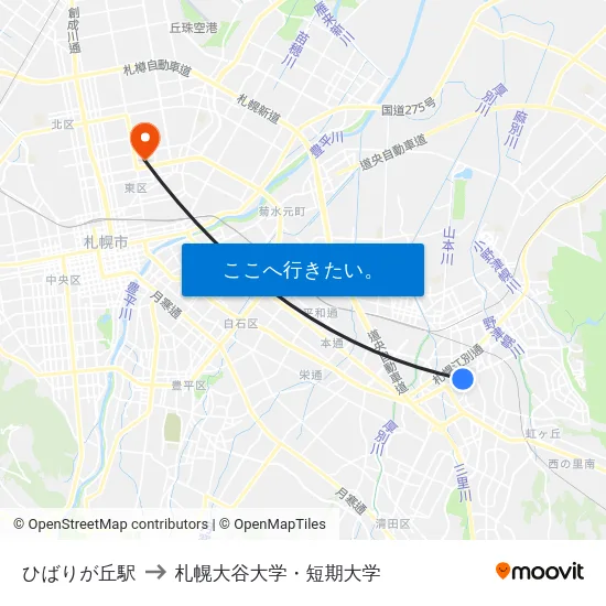 ひばりが丘駅 to 札幌大谷大学・短期大学 map